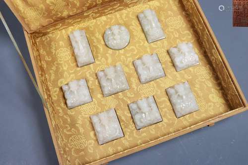 A Set of Ten Carved White Jade Seals