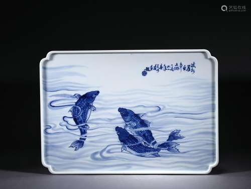 A Blue and White Carps Tray