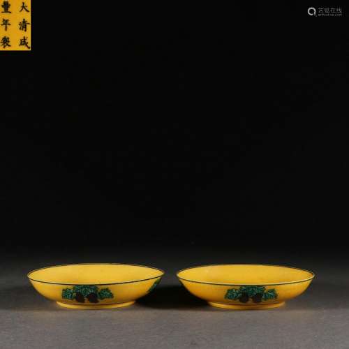 A Pair of Plain Tricolor Dragon Pattern Dishes