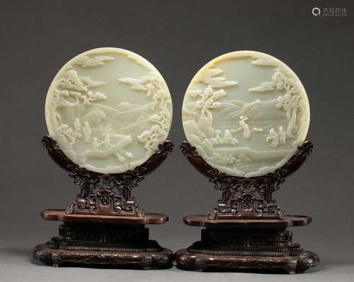 A pair of Hetian jade screen inserts