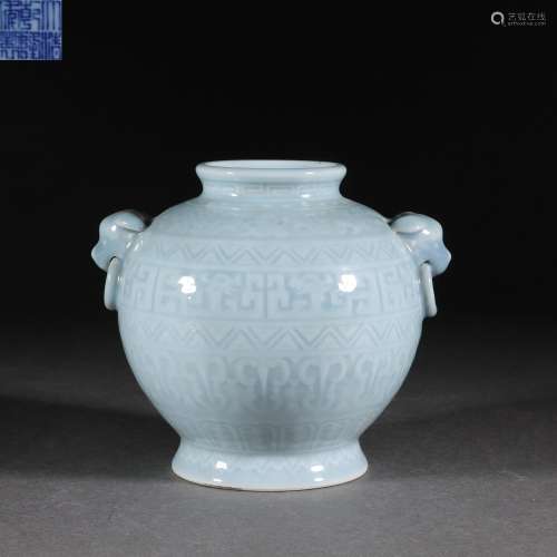 An Azure-glazed Chilong-patterned Amphora Jar