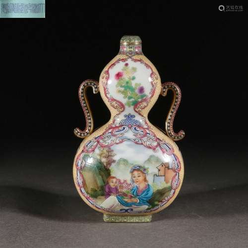An Enamel Color Western Characters Amphora Gourd Vase