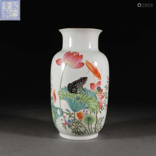 A Famille Rose Lotus Pond Picture Vase