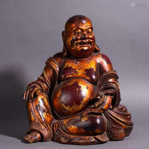 A Woodcarved Lacquer Maitreya Buddha