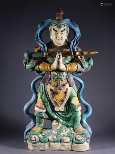 A Ming Dynasty three-color Wei Tuo statue