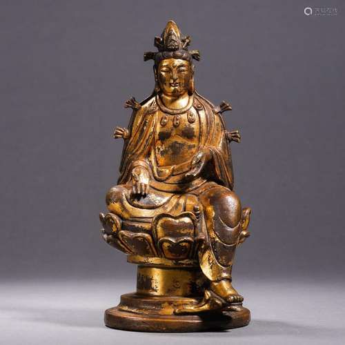 A Liao Dynasty bronze gilt Buddha statue