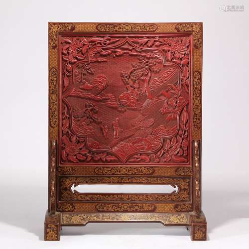 A Lacquer carved screen