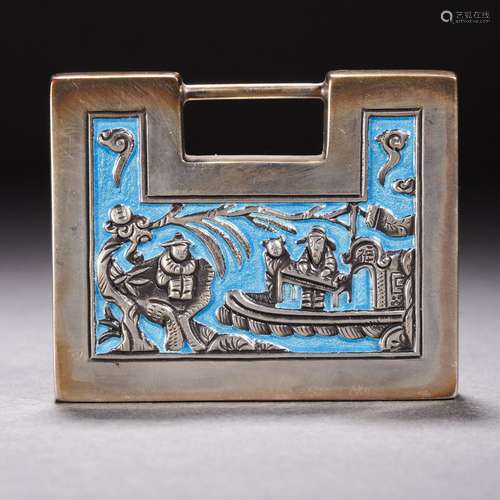 A Silver burning blue lock with figure pattern