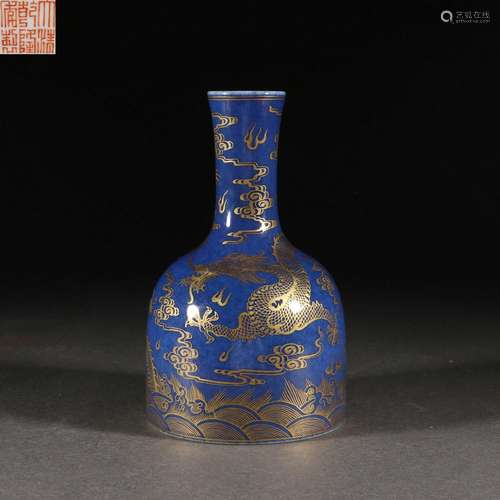 A Rattle Bell Zun with Blue and Gold Dragon Pattern