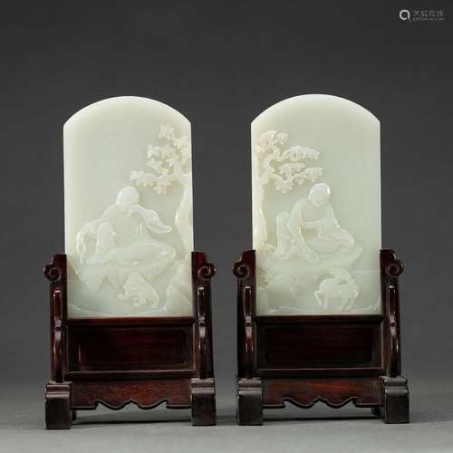 A A pair of Hetian jade screen inserts