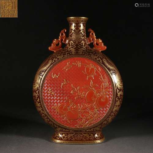 An Imitation Lacquer Ware Engraving and Painting Gold Fushou...