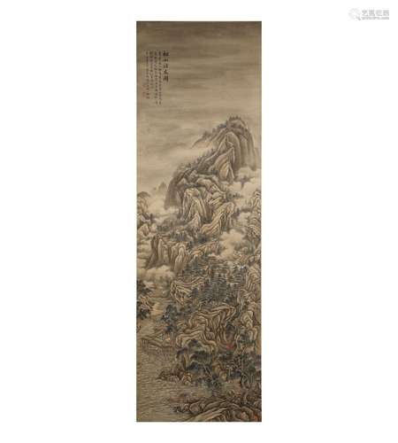 A Feng Chaoran's Silk Mounted Hanging Scroll(Visiting Friend...