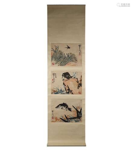 A Pan Tianshou's Fine Works Hanging scroll on paper(Flower a...