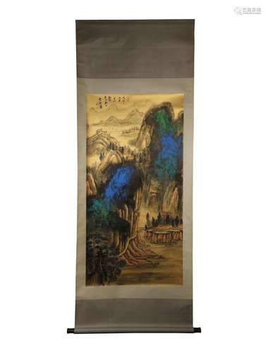 A Zhang Daqian Fine Works Lacquer Gold Vertical Scroll(Splas...