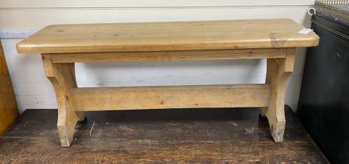 A Victorian style rectangular pine bench, length 106cm, dept...