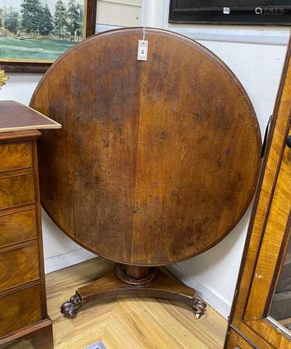 A Victorian mahogany circular tilt top breakfast table, diam...