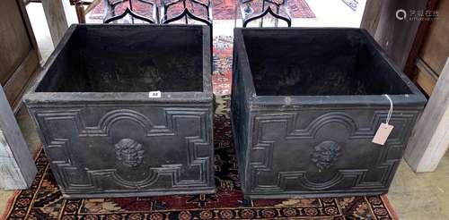 A pair of square fibreglass faux lead planters, 50cm, height...