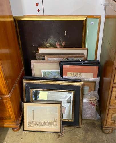 A collection of assorted oils, watercolours and prints and a...