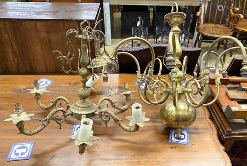 A Dutch style brass eight branch electrolier, height 60cm to...