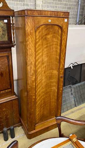 A Victorian satin birch single wardrobe, width 68cm, depth 5...