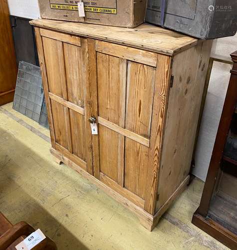 A Victorian pale pine two door side cabinet, width 95cm, dep...