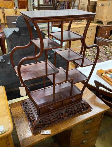 A Chinese carved hardwood vase stand, width 60cm, depth 36cm...