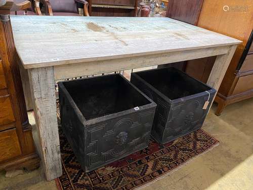 A Victorian style rectangular painted kitchen table, width 1...