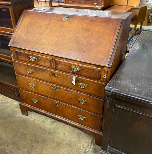 An 18th century feather banded walnut bureau, width 92cm, de...