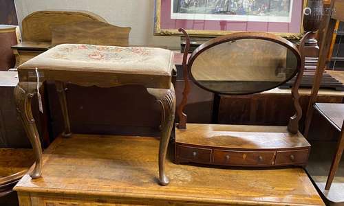 A Queen Anne Revival walnut dressing stool, width 57cm, heig...