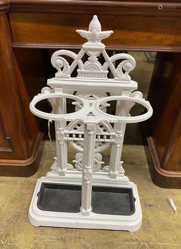 A Victorian painted cast iron two division stick stand, widt...