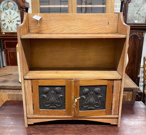 An Edwardian oak hanging wall cabinet, width 53cm, height 63...