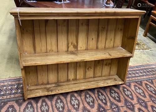 A Victorian style pine two tier wall bracket, width 112cm, d...