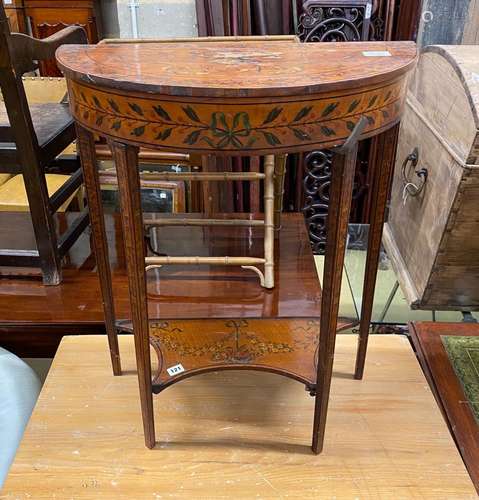 An Edwardian Sheraton Revival painted satinwood D shaped con...