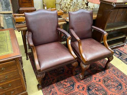 A pair of reproduction mahogany Gainsborough style library c...