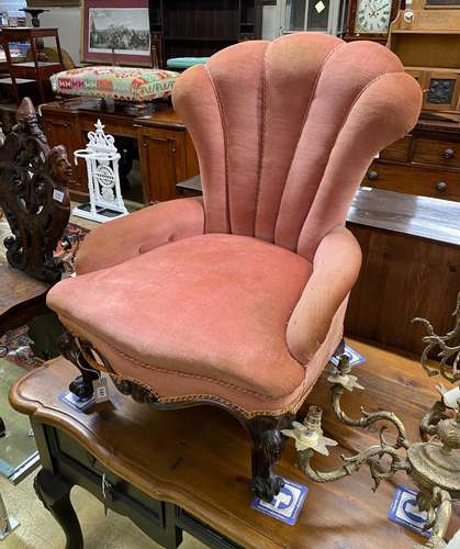 A Victorian mahogany spoon back nursing chair, width 63cm, d...