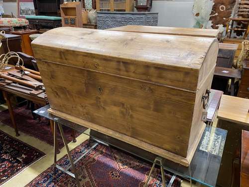 A 19th century continental pine domed top trunk, length 118c...