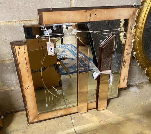 An Art Deco style peach and clear glass wall mirror, width 7...