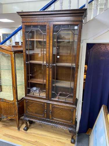 A 1920s Chippendale Revival mahogany bookcase, width 100cm, ...