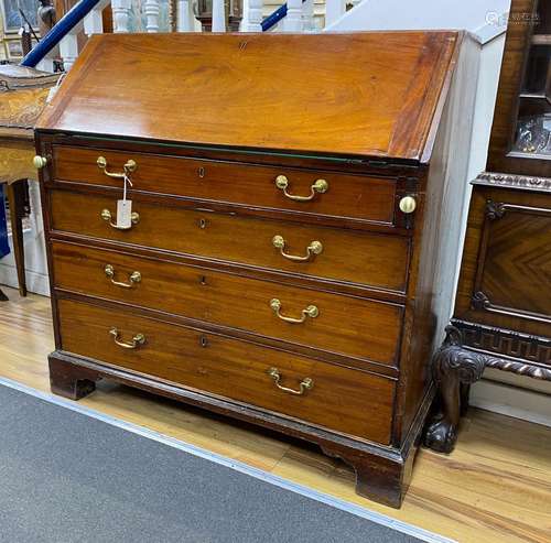 A George III mahogany bureau, width 107cm, depth 58cm, heigh...