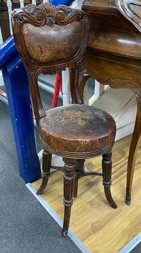 A George IV rosewood harpists or cellists stool, height 94cm