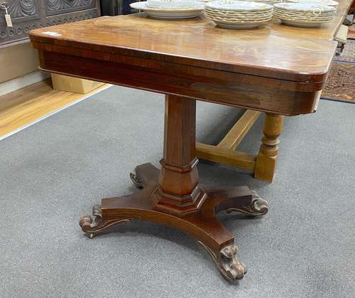 A Victorian rosewood folding card table, width 88cm, depth 4...