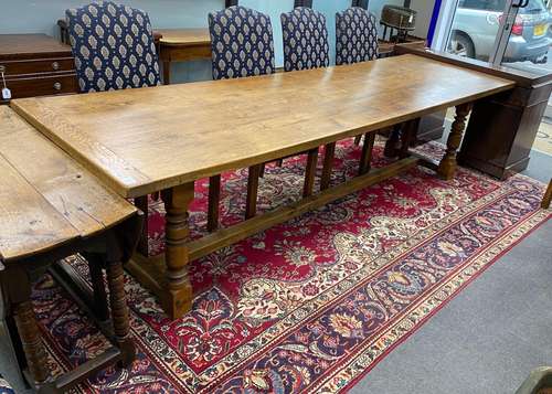 A large 18th century style rectangular oak refectory dining ...