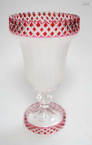 A late 19th century frosted and ruby flashed cut glass vase,...