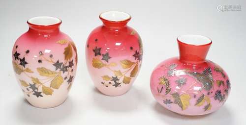 A pair of Stourbridge peach blow vases and another, tallest ...