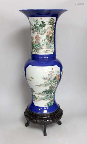 A Chinese famille verte powder blue yen-yen vase, on wooden ...