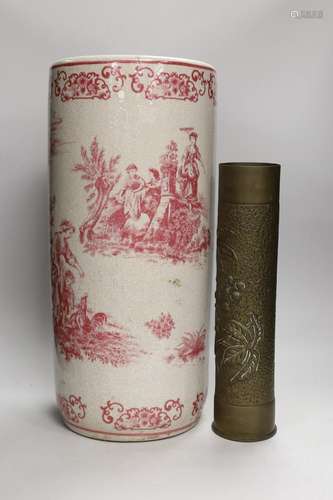 A 20th century crackle ware pottery stick stand, with toile ...