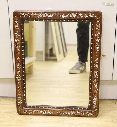 A Chinese mother of pearl inlaid hongmu rectangular mirror, ...