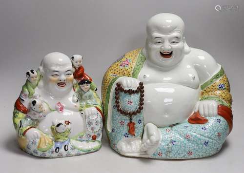 Two Chinese porcelain enamelled Budai figures, tallest 29cms...