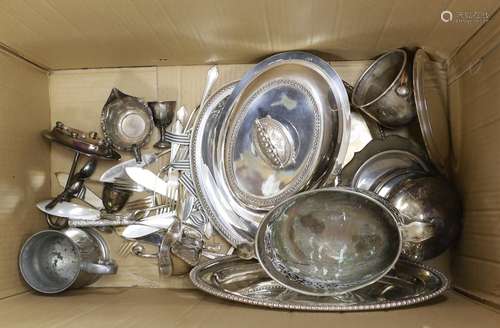 A small collection of plated wares, including an oval tray, ...