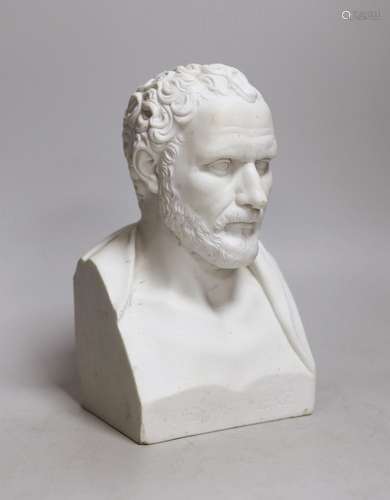 A 19th century French biscuit porcelain bust of Demosthene. ...